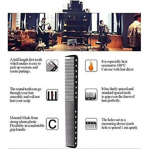 Miniatura 3 de Peine de corte fino de carbono negro de 12 piezas de fibra de carbono peine de peluquería resistente al calor 14 agujeros para corte salón
