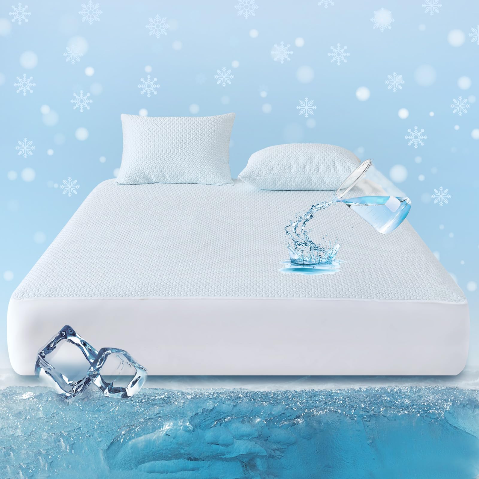GogreenCooling 3D Air Waterproof Mattress Protector, Twin Mattress Protector Fit up to 16", Super Soft Mattress Cover Twin Size Bed Cooling Mattress Protector, Breathable Bed Cover White