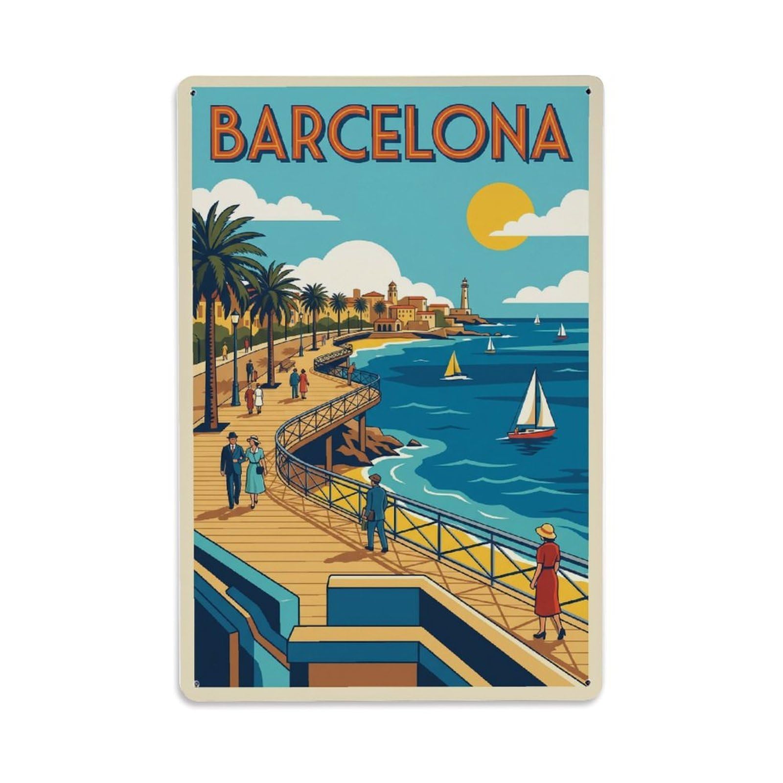 Vintage Travel Promenade Spain Elevated Metal Tin Sign Plaque Wall Decor for Cafe, Club Bar, Office, Home Garden Metal Poster 8x12Inch