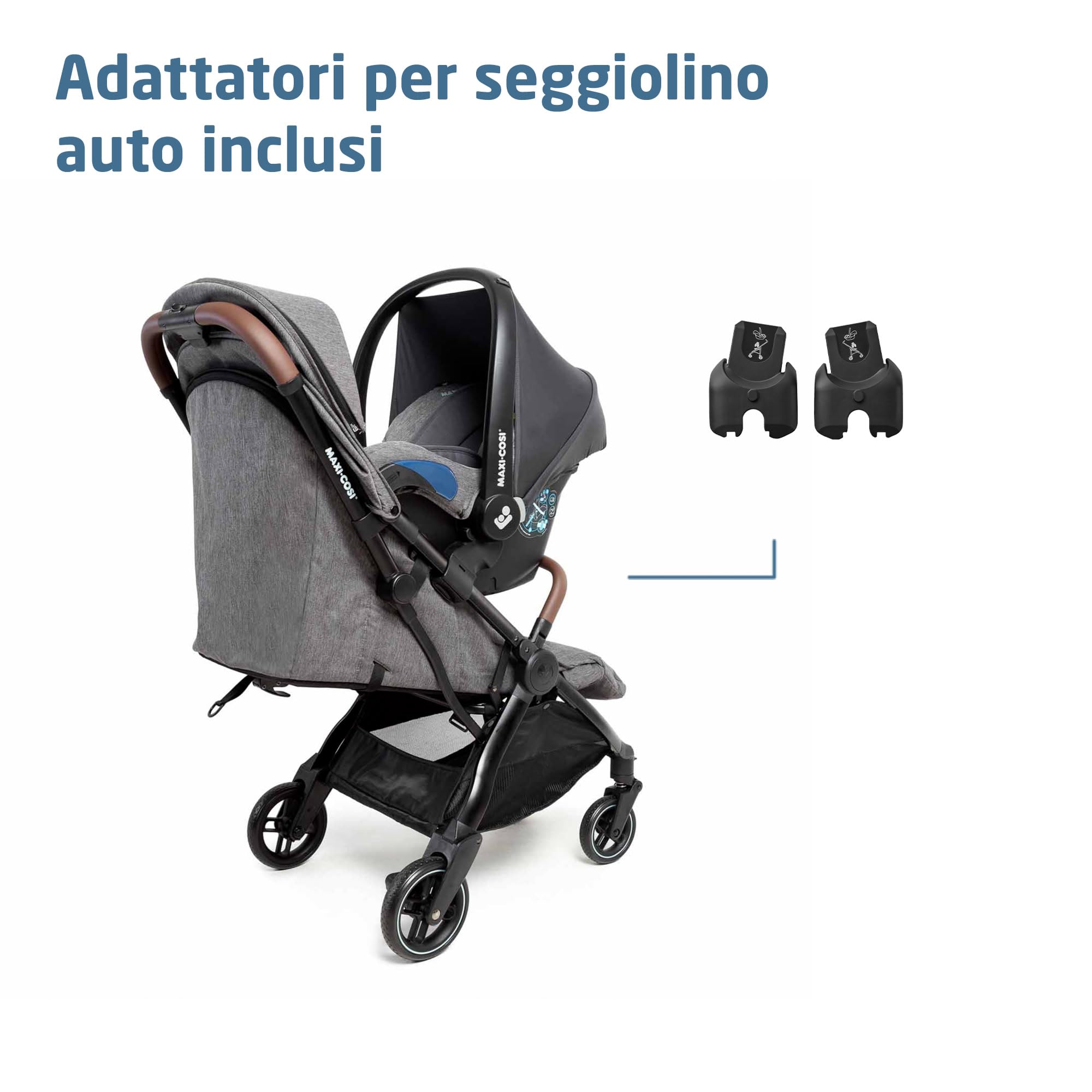 Maxi-Cosi Eva3 Passeggino Leggero Compatto 0-4 anni 22 kg Reclinabile 3 Posizioni Chiusura Automatica Tracolla Select Grey