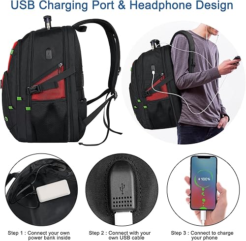 Miniatura 5 de Mochila extra grande para laptop, mochila de viaje de 50 litros, mochila impermeable para computadora con puerto USB, bolsa de negocios aprobada por