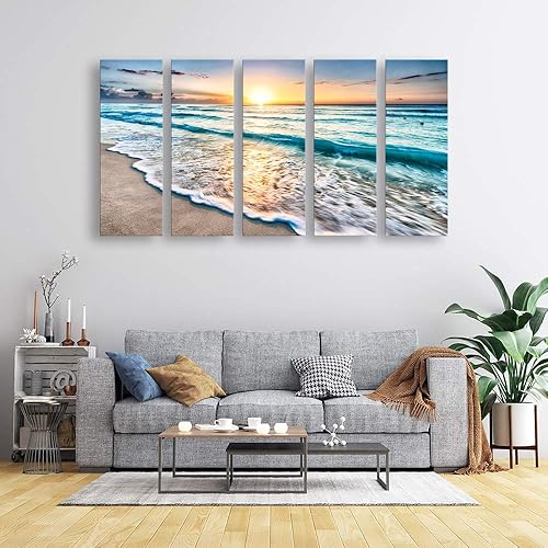 Miniatura 3 de S02258 - Impresiones en lienzo para pared, playa, puesta de sol, océano, naturaleza, estiradas y enmarcadas, pinturas sobre lienzo para sala de