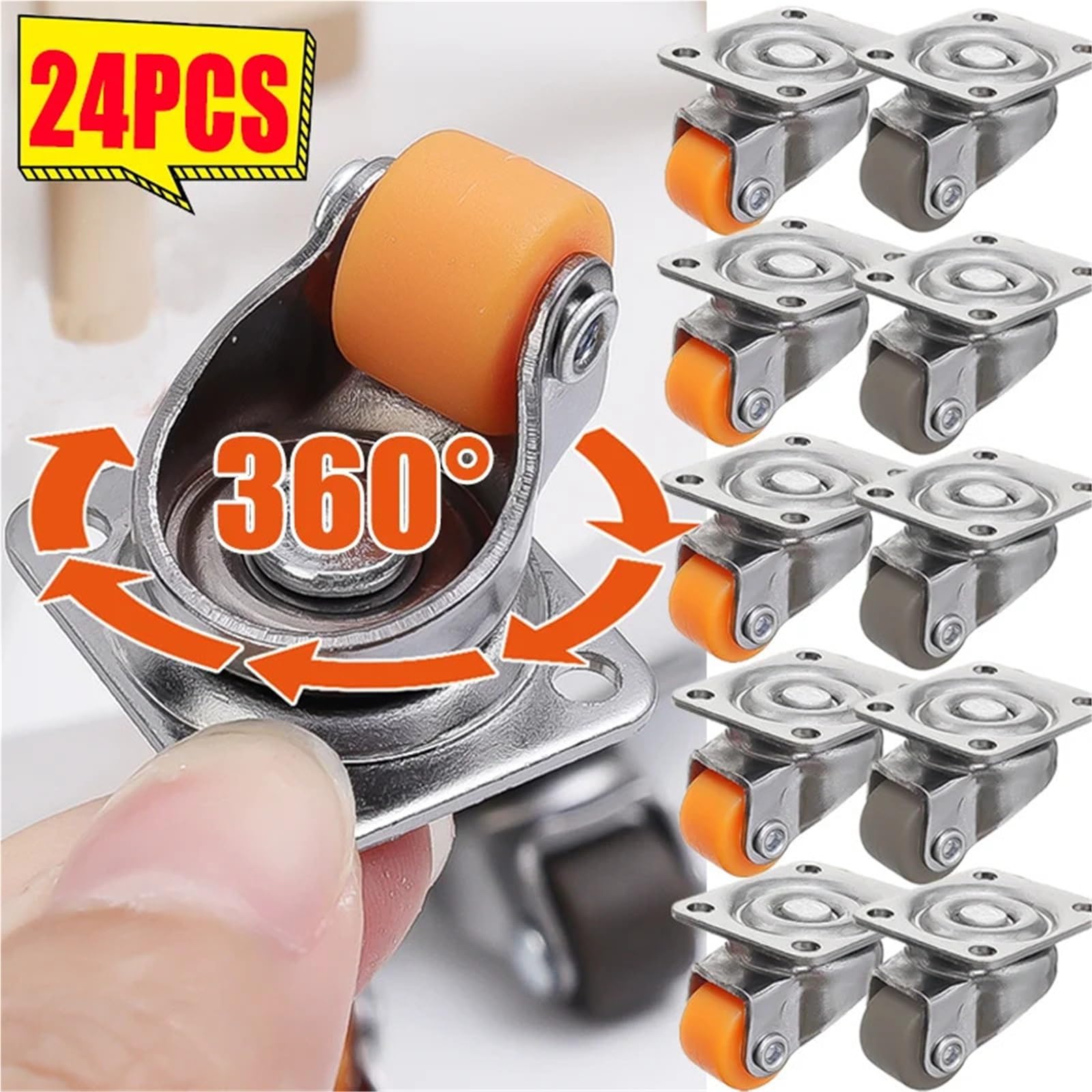 Universelle Möbelrolle mit weichem Gummi, 360° drehbarer Riemenscheiben-Hardware(Brown,24PCS)
