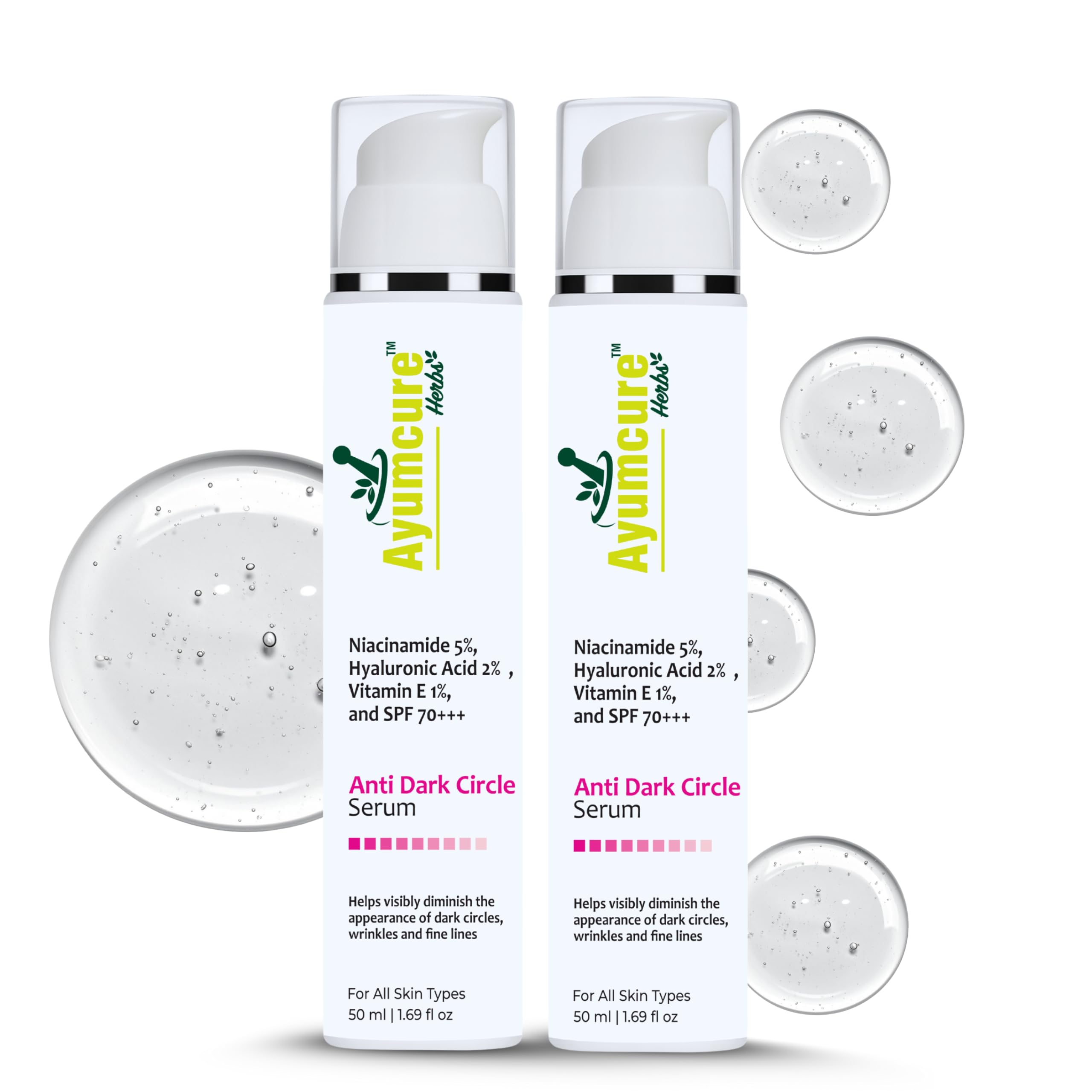 Ayumcure Anti Dark Circle Eye Serum – With 5% Niacinamide, 2% Hyaluronic Acid, Vitamin E & SPF 70+++ | Brightening & Hydrating Under Eye Care | For Dark Circles & Fine Lines | 50ml — Amazon image 8