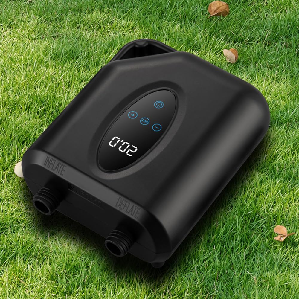 Przenośna wysokoelektryczna sprężarka powietrza 20PSI z napompowaniem, cyfrowy wyświetlacz, funkcja automatycznego zatrzymywania i 6 dysz do nadmuchiwanej łodzi, basenu, deski surfingowej, stojącej