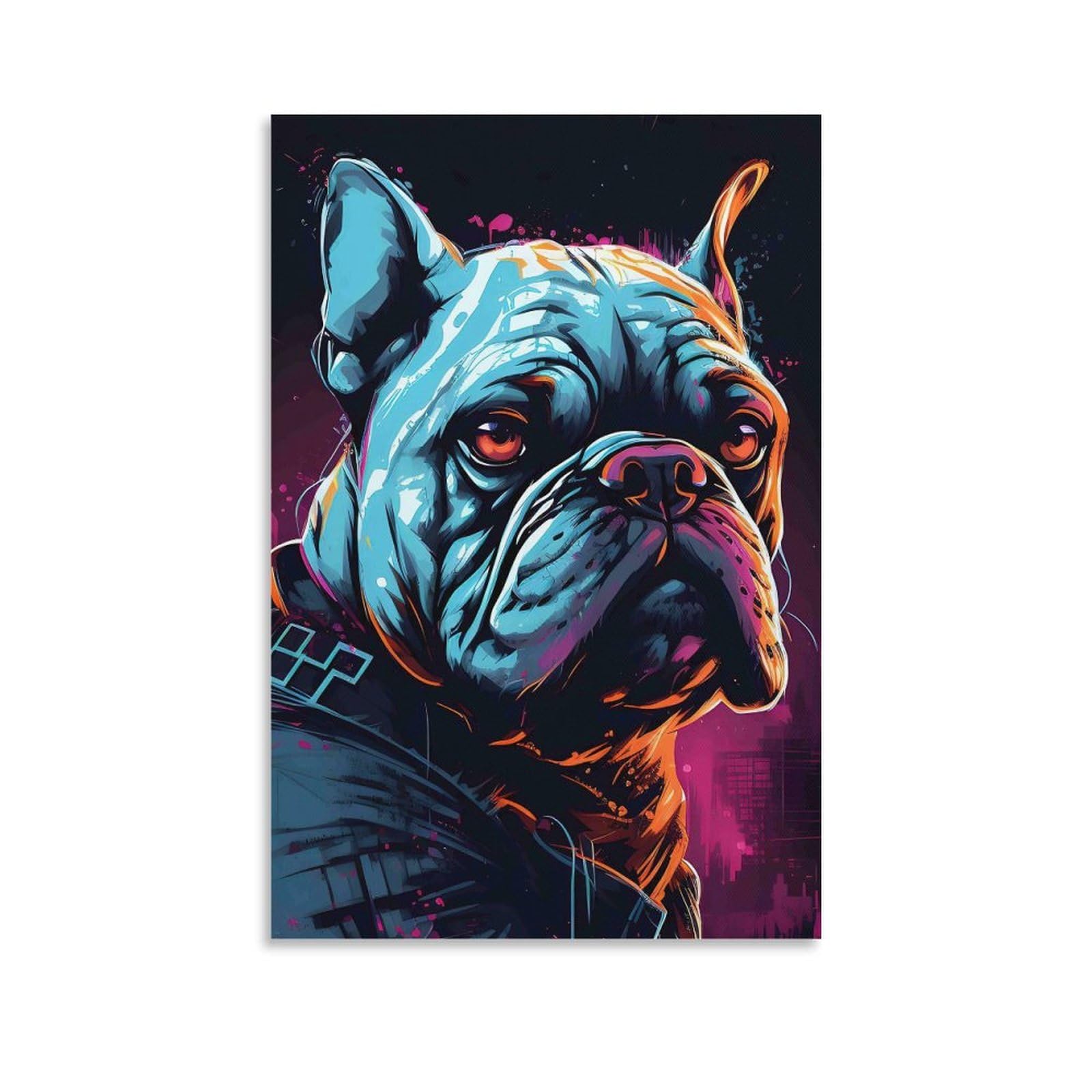 DHBANEIOK Cyberpunk Bulldog Portrait Poster Artwork Canvas Prints Picture Modern Canvas Wall Art Picture Wall Hanging for Home Decorations 24x36inch(60x90cm)