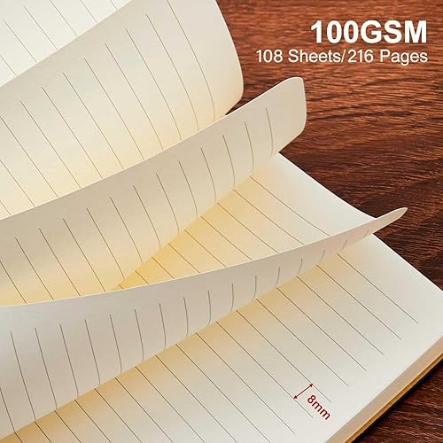 Miniatura 6 de Cuaderno de diario forrado de 216 páginas, cubierta de cuero A5, diario estético, oficina, universidad, diario, escritura, 108 hojas, papel grueso