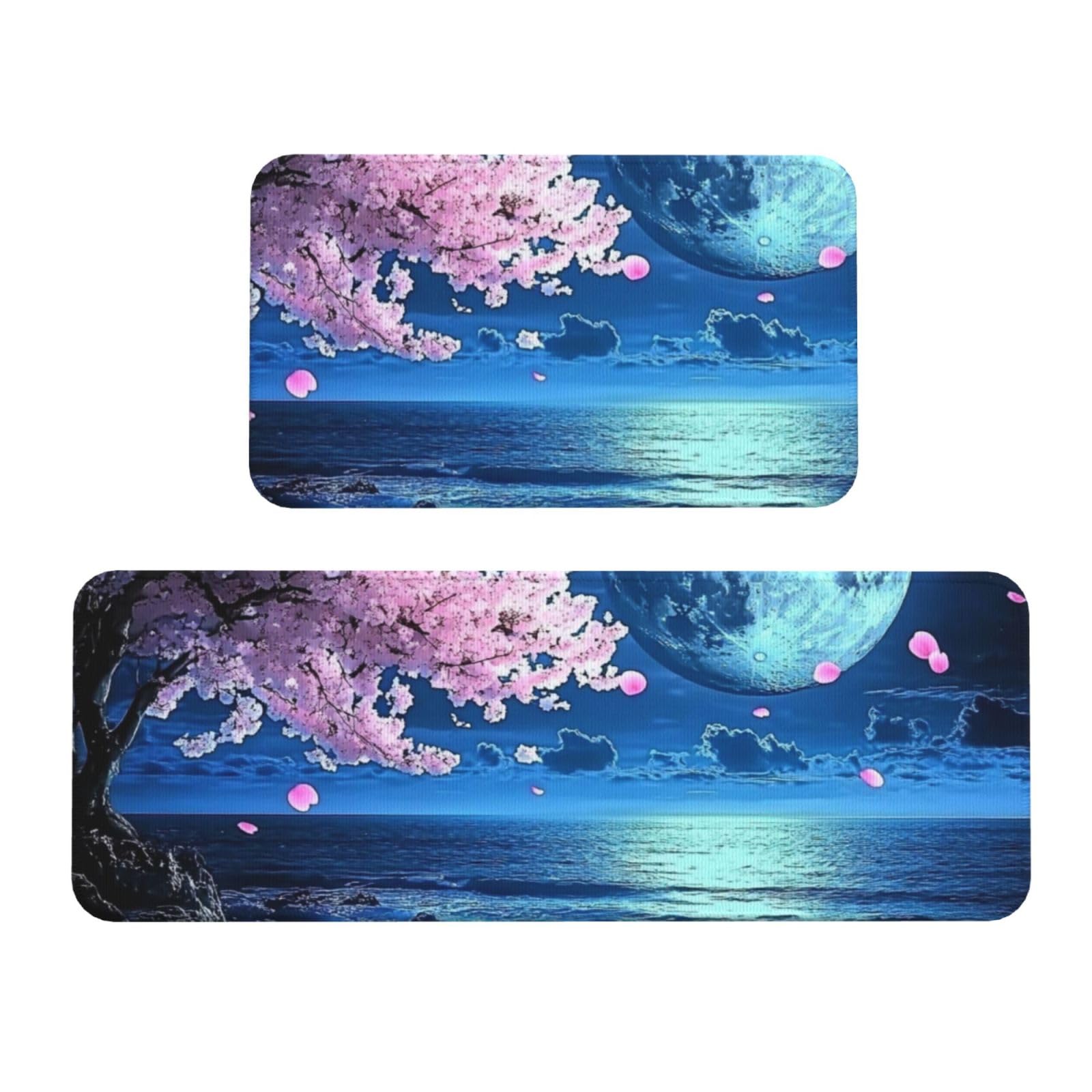 Tapetes de cocina lavables con diseño de luna y flores, tapetes acolchados