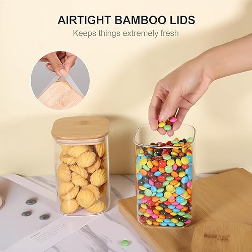 Miniatura 4 de Paquete de 4 recipientes de almacenamiento de vidrio con tapas, tarros de alimentos transparentes para despensa, barra de café, recipientes