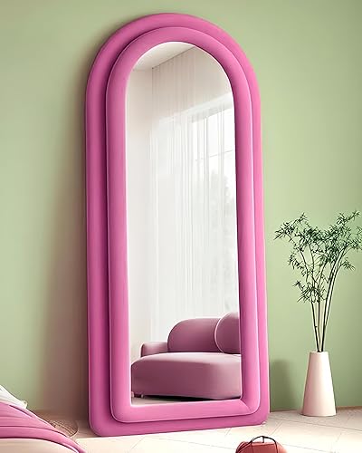 KOMCOTE Espejo de piso, espejo arqueado de longitud completa, espejo de piso independiente, espejo de pared arqueado, espejo grande de longitud al
