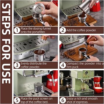 53.5mm Espresso Accessories Kit, WDT Funnel Screen for 54mm Portafilter | Rosewood WDT tool, magnetic aluminum 54mm dosing funnel, stainless 54mm puck screen for home espresso prep