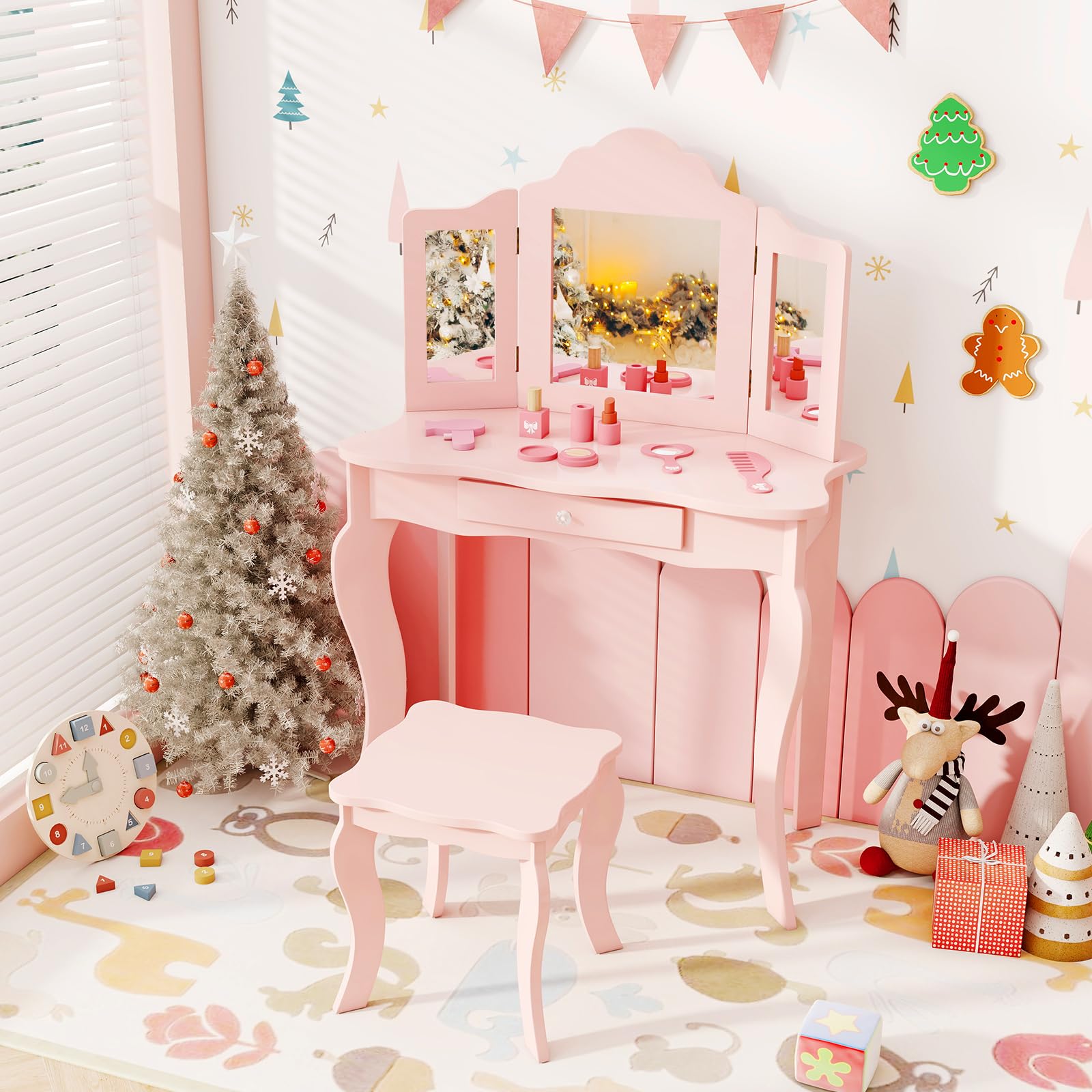 Amazon.com: AKUSTIK Kids Vanity, 2 in 1 Wooden Dressing Table and