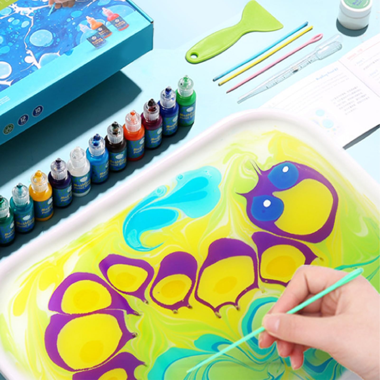 Kit Pittura Marmorizzata Beanewone - Vernice Acqua Per Bambini 6-12 Anni