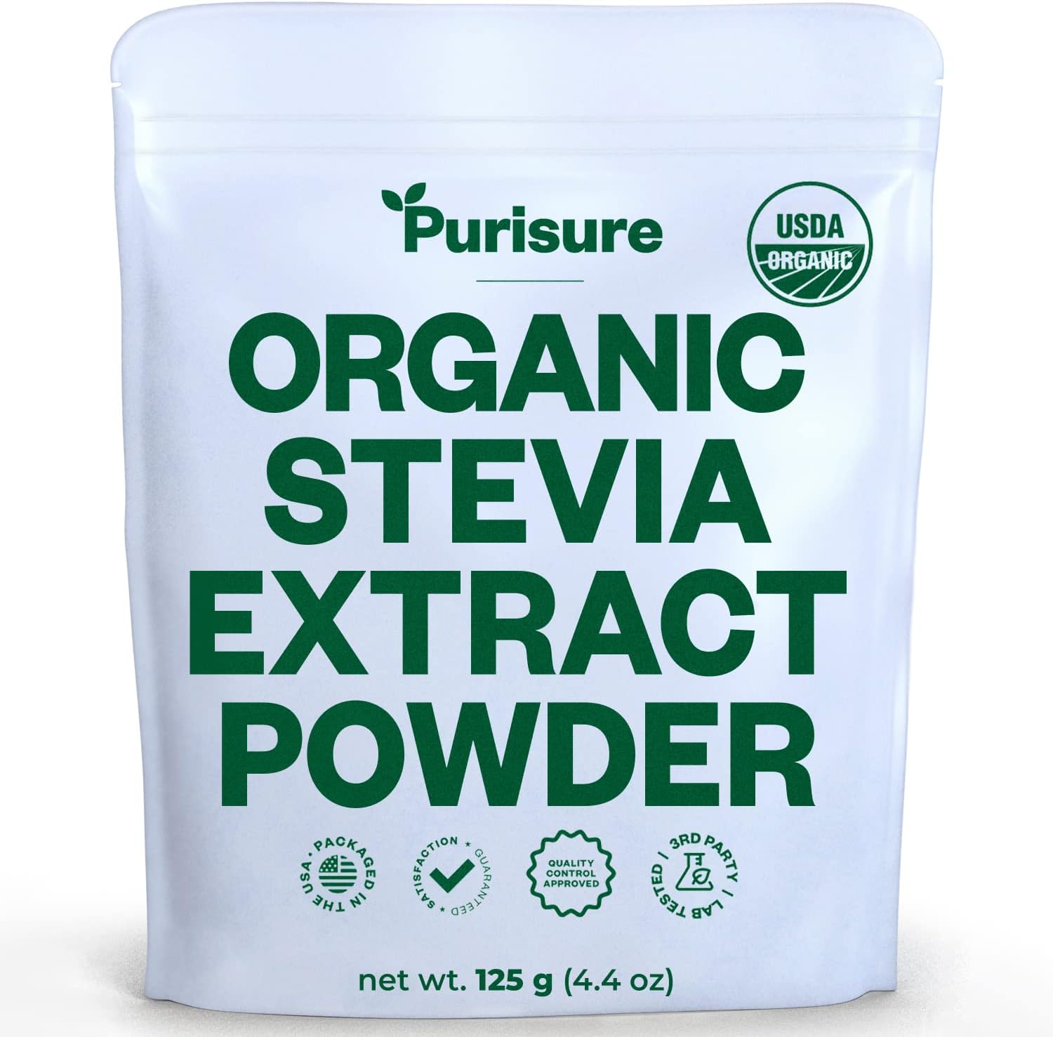 Organic Stevia Concentrated Powder, 125g, Organic Pure Stevia Powder, No Fillers, No Artificial Sweeteners, No Aftertaste, Zero Calorie Stevia Sweetener, Stevia Sugar Substitute, 4.4 oz, 846 Servings