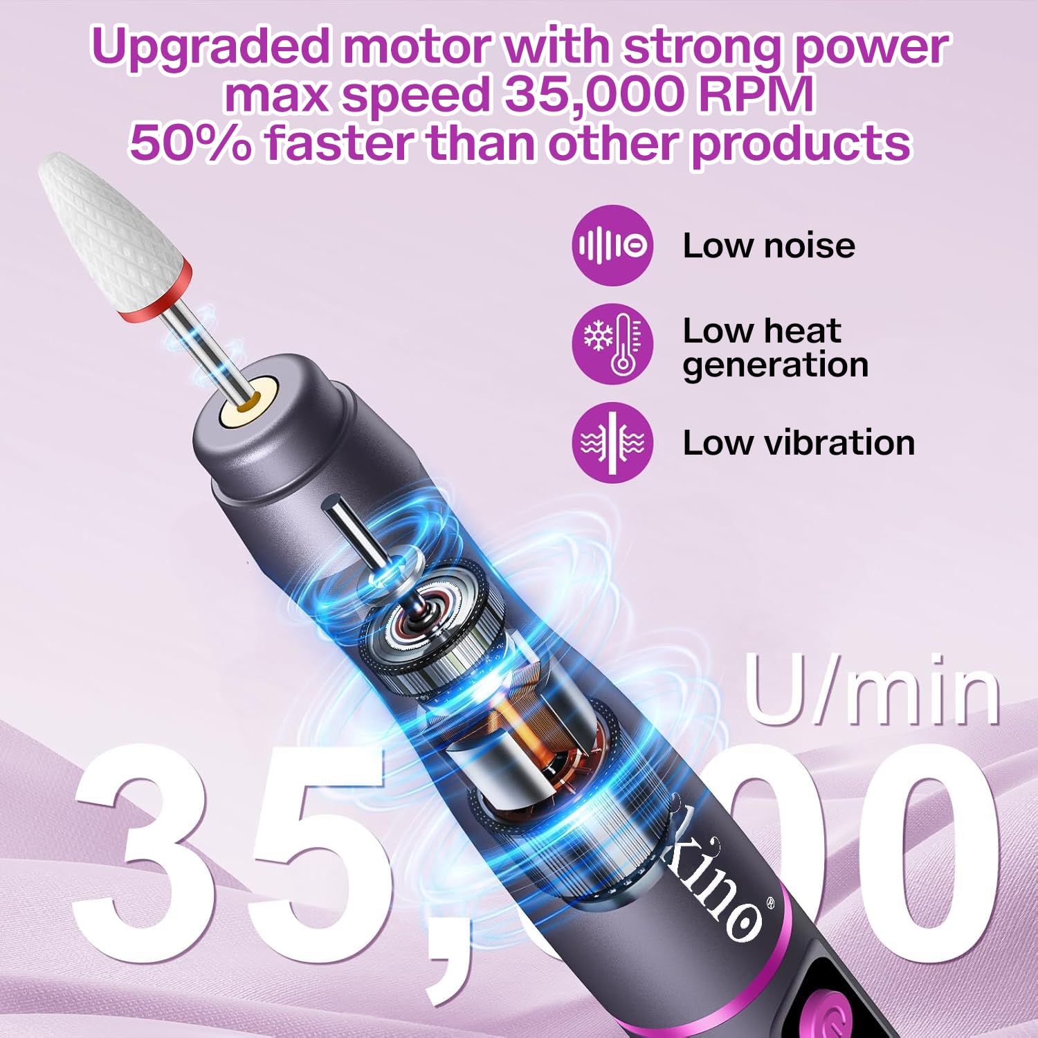 Cordless Nail Drill with UV NailLamp – 2-in-1 Rechargeable Electric Nail File & Flash Curing Lamp, 35000 RPM for Gel, Acrylic, Dip Powder Nails (Gunmetal Gray)