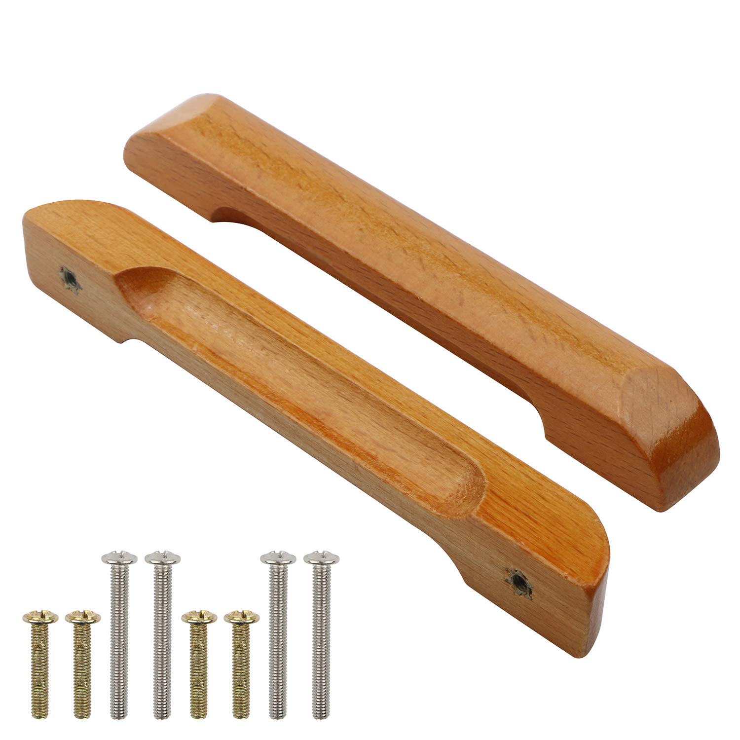 Pxyelec 6.3 inch Wood Handle Wooden Pull Cabinet Drawer Cupboard Handles Pulls with Screws, Pack of 10