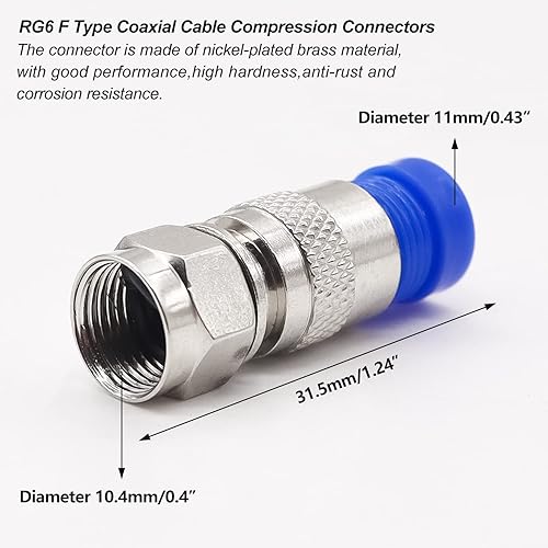 Miniatura 5 de mxuteuk 22 conectores de compresión RG6 Tipo F Conectores de cable coaxial (uso con alicates de prensado de pelacables) G-024-BU