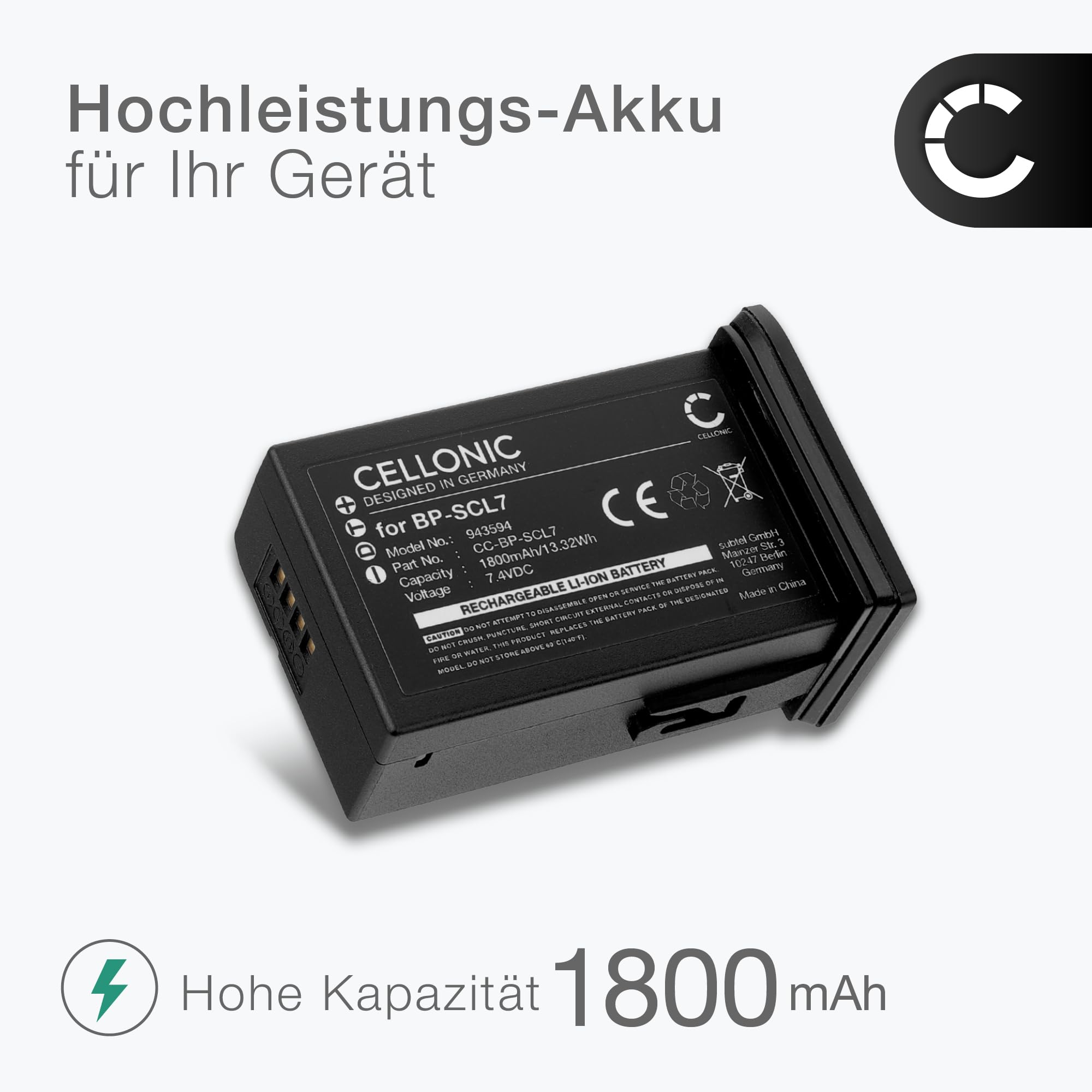 CELLONIC Batteria Compatibile con Leica M11, Glossy, BP-SCL7 | 1x, (1800mAh-7.4V-Lithium-Ionen), Kamera Akku