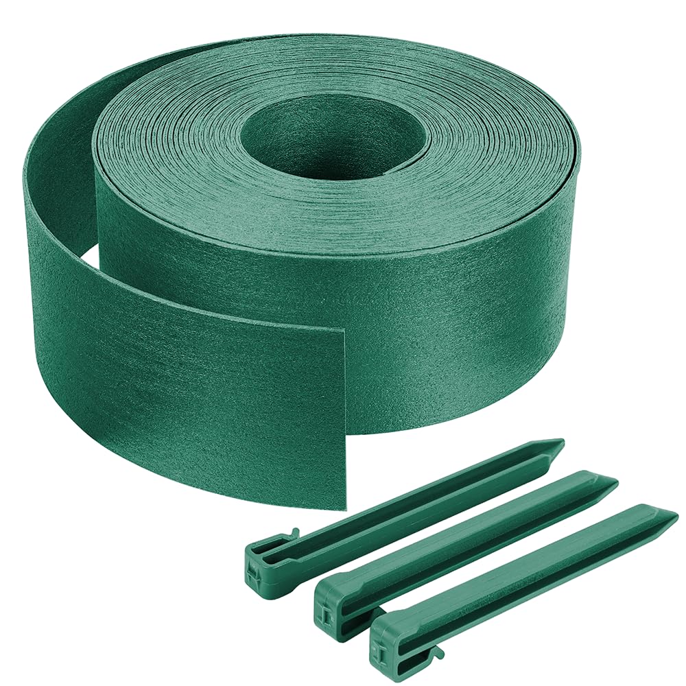 VOUNOT® Bordo Giardino Flessibile, Bordi Aiuole PE Bordura per Prato con Picchetti di Fissaggio, Lunghezza 20m Altezza 13cm Spessore 3mm, Verde