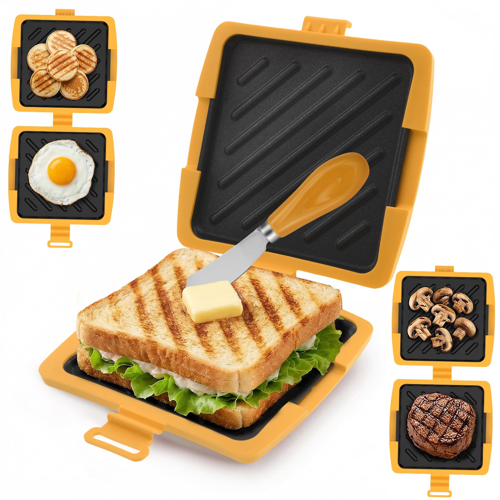 CBWERBB Microwave Toastie Maker,Detachable Non-Stick Microwave Toastie Sandwich Maker with Butter Knife,Reusable Jaffle Maker Tray,Easy Clean Kitchen Gadget for Crispy Sandwiches (Orange)
