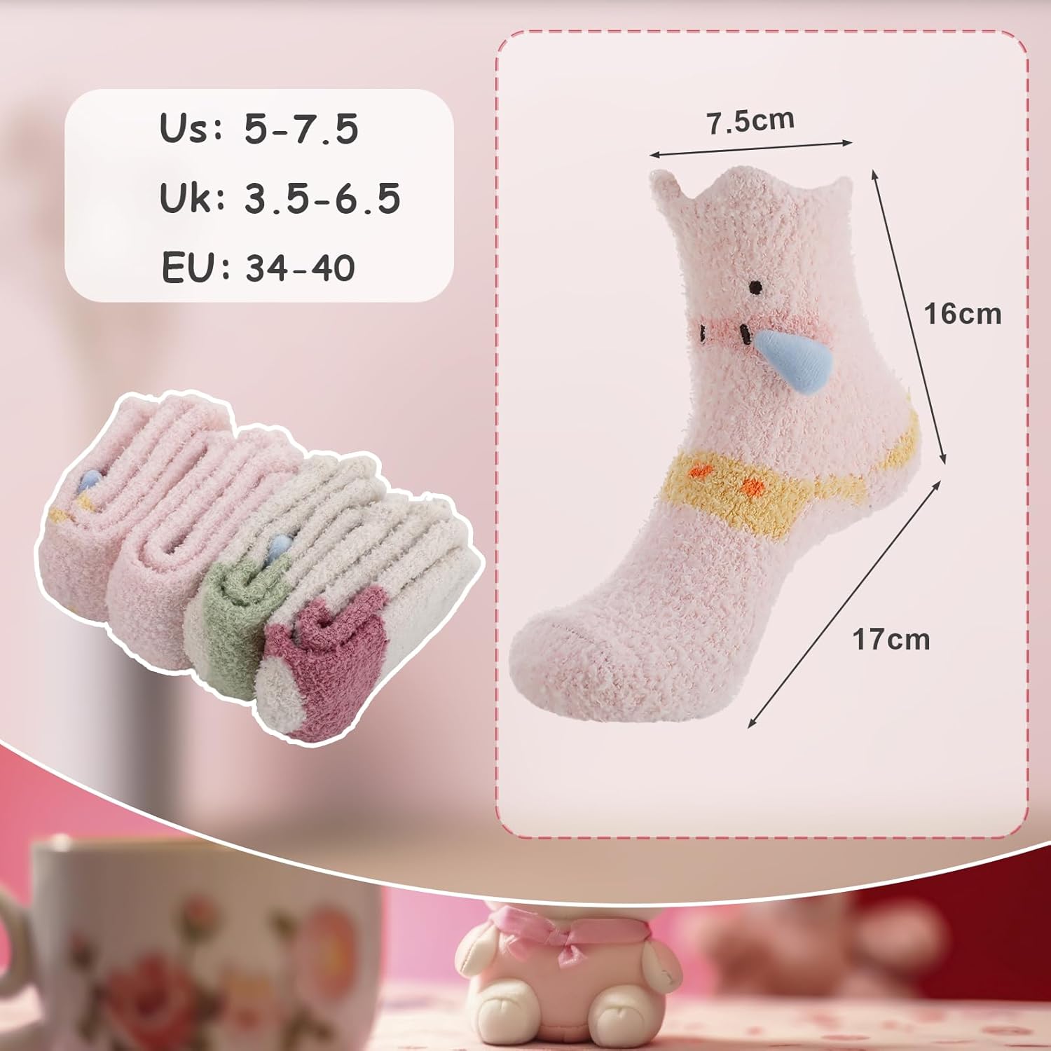 Womens Fuzzy Socks Bow Cute Animal Girls Slipper Sock Funny Winter Cozy Fluffy Warm Socks Home Sleeping - Image 7