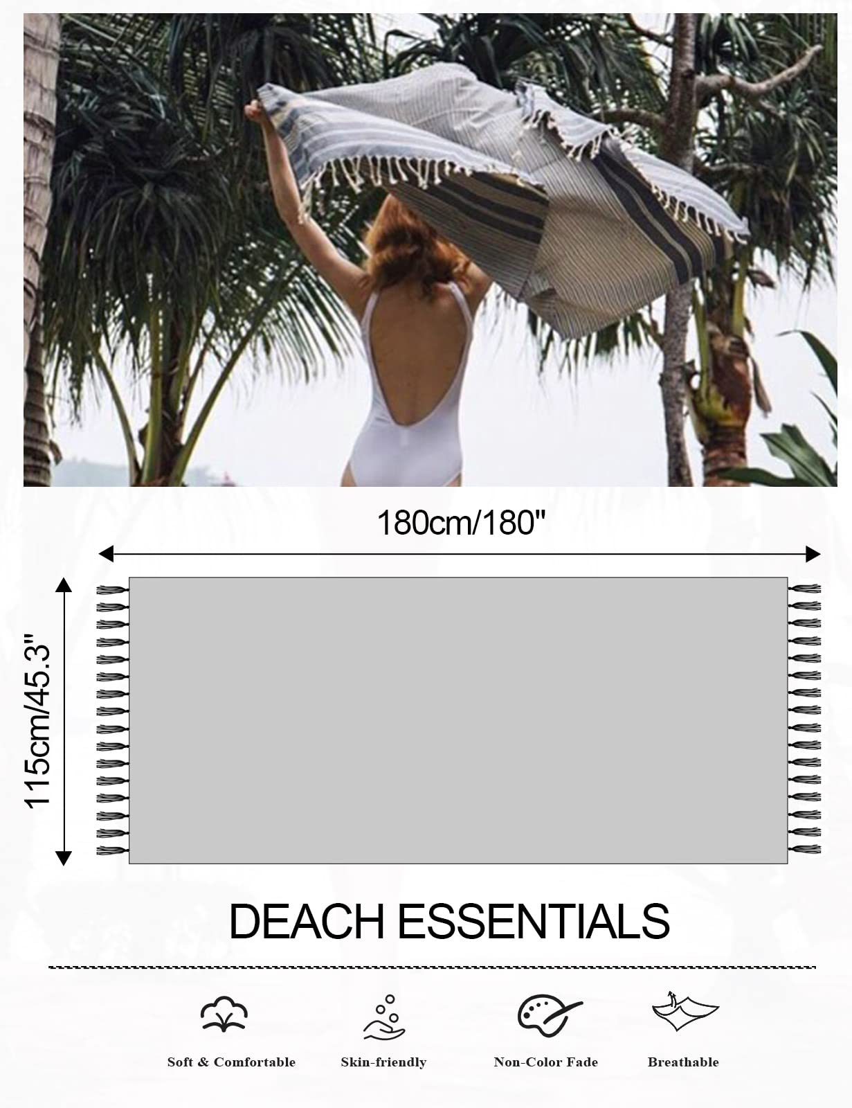 Wrap de Plage Femme Paréo Grande Taille Cache-Maillots et Sarongs Couverture de Bikini Longs Jupe de Plage Maillot De Bain Cover Up à Glands Été