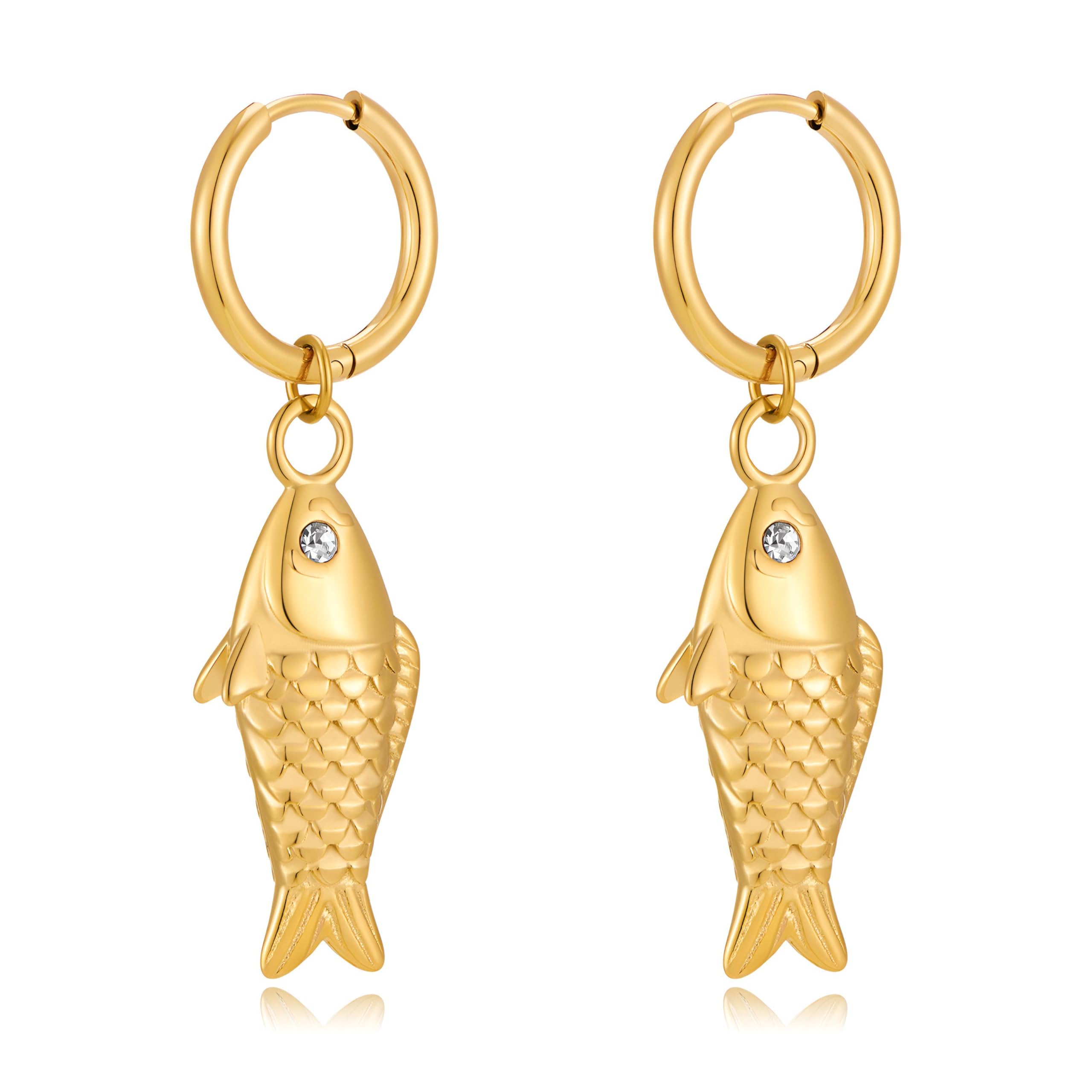 RAUCHBE Gold Fish Hoop Earrings for Women Summer Beach Earrings Vacation Jewelry for Tropical