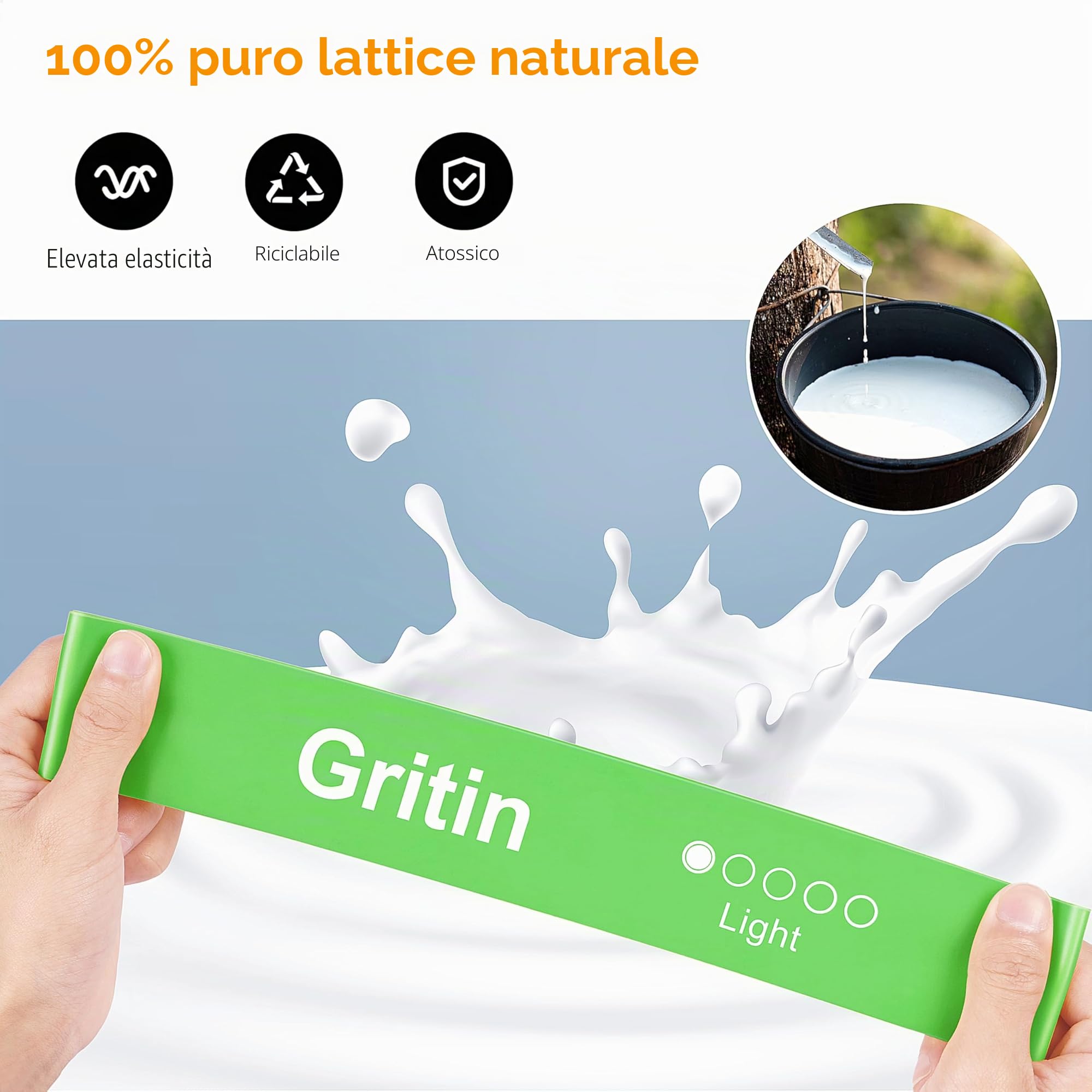 Gritin Elastici Fitness, Set di Fasce Bande Elastiche Fitness con 5 Diversi Livelli di Resistenza con Borse Portaoggetti, Elastici Palestra per Crossfit, Yoga, Pilates