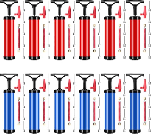 Bomba de bola para pelotas deportivas 12 bombas de aire de mano con 30 agujas 12 boquillas y 12 mangueras de extensión kit de bomba de baloncesto
