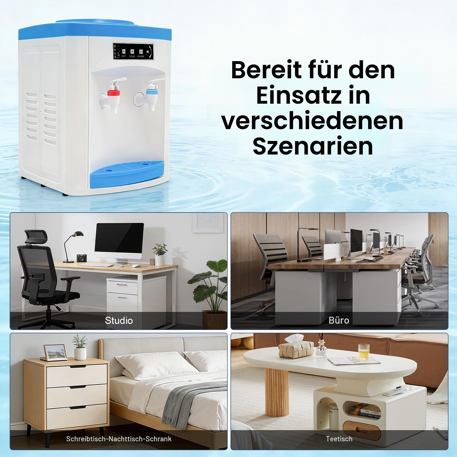 550W Heiß und Kalt Wasserspender, 220V Elektrischer Tischwasserspender, für 5-18L Wasserflaschen, mit Kontrollleuchten und Abnehmbarer Tropfschale, Ideal für Büro, Zuhause und Küche