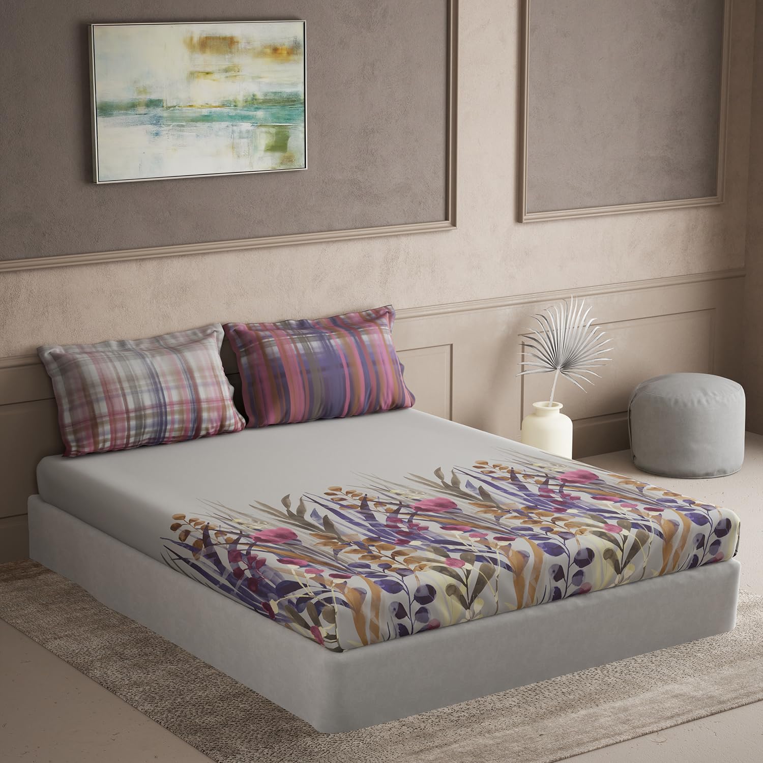 100% Pure Cotton Super King Bedsheet with 2 Pillow Covers | Floral 145TC | Superior Softness & Comfort | 274 CM X 274 CM | - Purple-picture-16