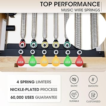 Pilates Reformer, PAETA 92 Wooden Pilates Reformer Machine with Springs, Pilates Machines for Home Use and Studio, Pilates Equipment with Sitting Box, Jump Board and Accessories