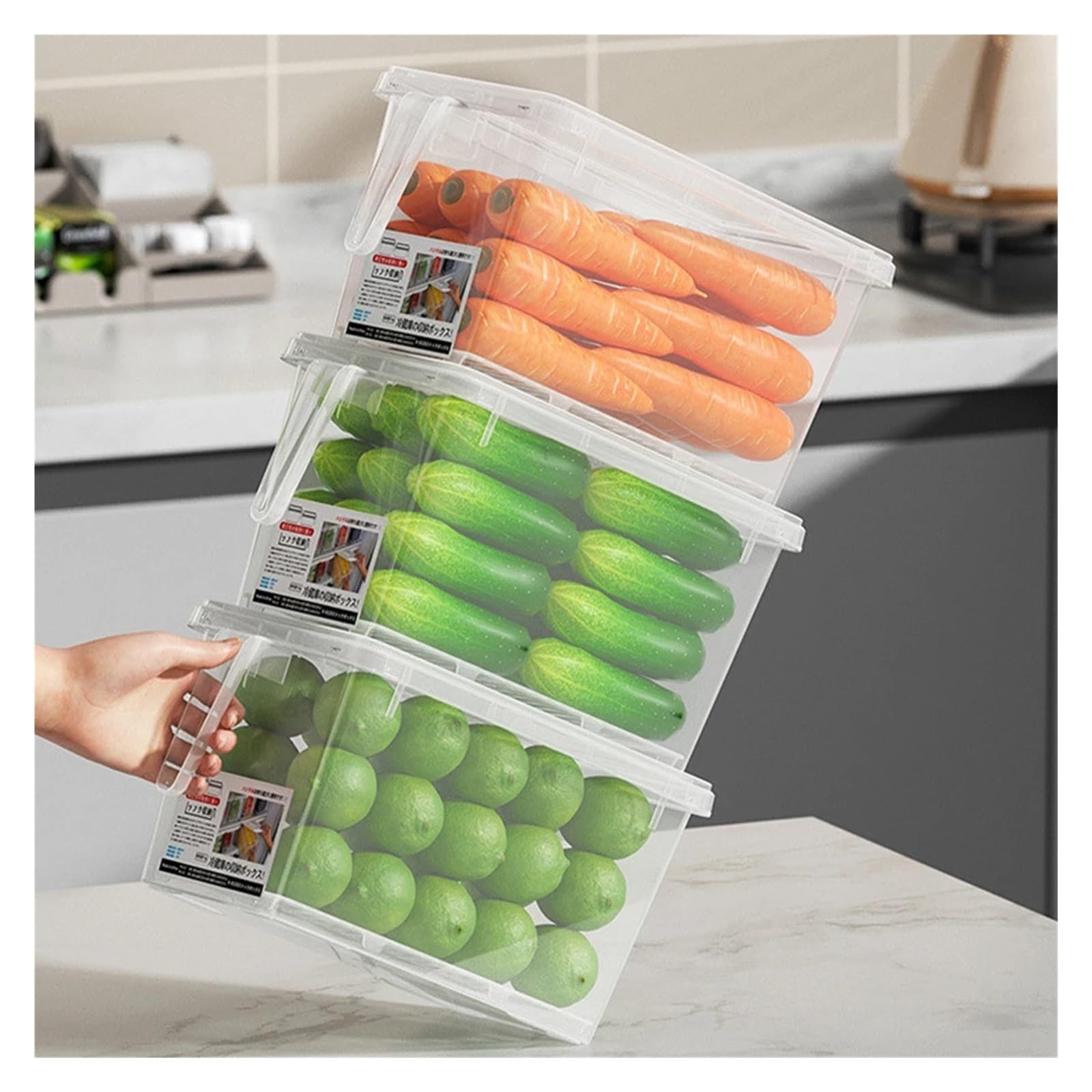 Almacenamiento de cocina Caja de almacenamiento for verduras, huevos, carne, cajón de cocina, organizador de puerta lateral for refrigerador, caja de conservación de alimentos frescos, estante de alma