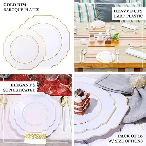 Miniatura 4 de Efavormart - Paquete de 10 platos de postre de plástico duro de terracota de 8 pulgadas, vajilla desechable, platos de ensalada barrocos resistentes