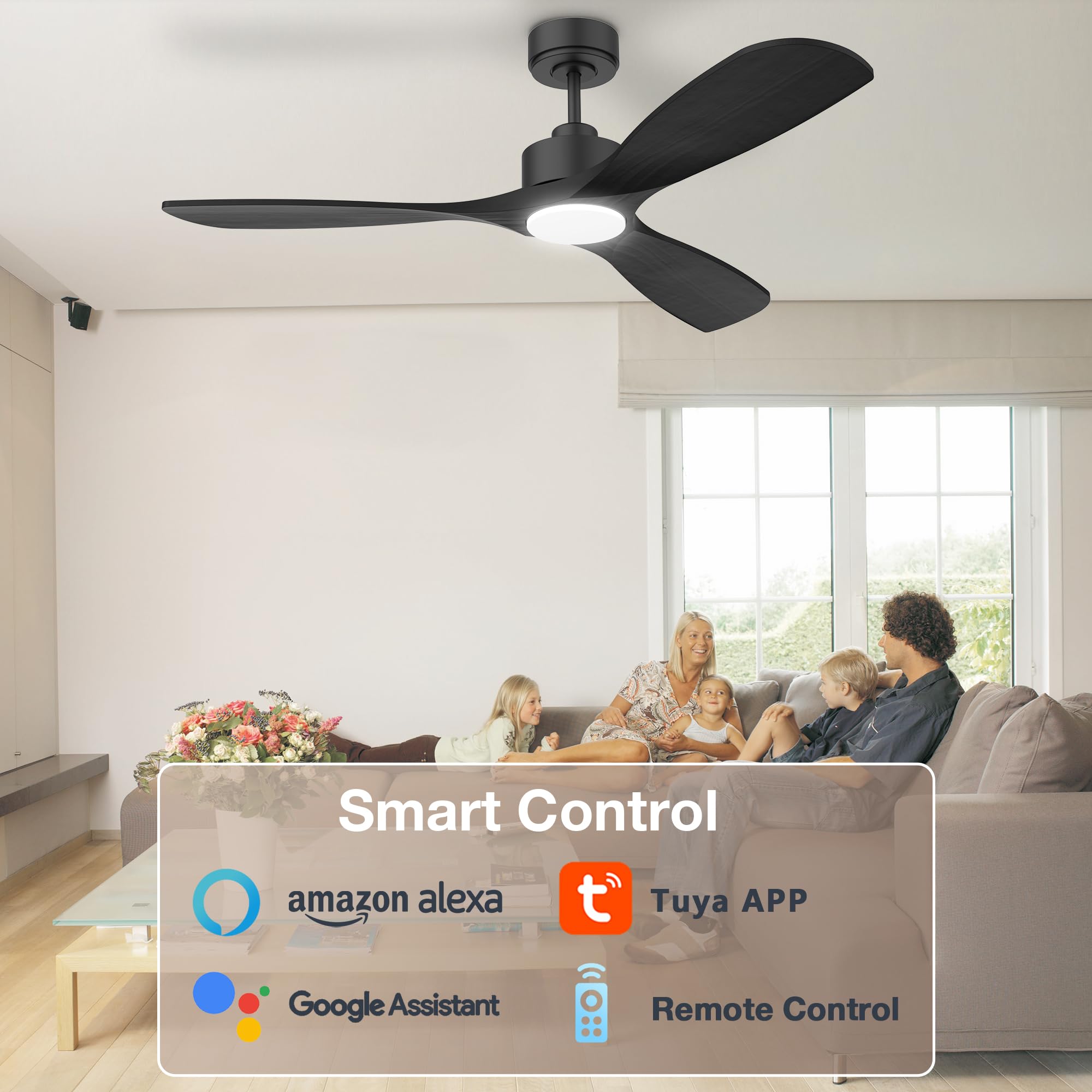 52 Wood Smart Ceiling Fans with Lights Remote Quiet DC Motor Outdoor Indoor Ceiling Fan Voice Control via — view 2