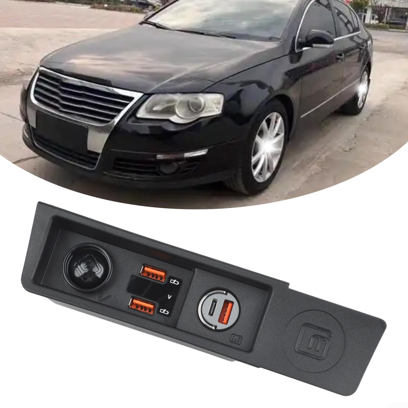 Kfz-Ladebuchse, 12 V, Dual-USB, LED-Spannungsanzeige, Schnellladeadapter, integrierte Sicherung, sichere Stromversorgung, für Passat B6 B7 CC