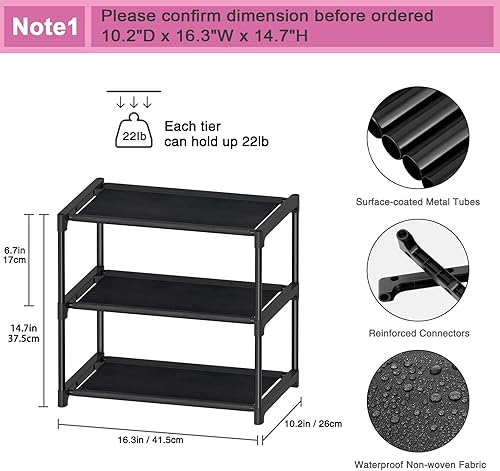 Miniatura 3 de Autonomier Zapatero pequeño de 3 niveles, apilable, estrecho, para niños y adultos, organizador de almacenamiento de zapatos para armario, piso,
