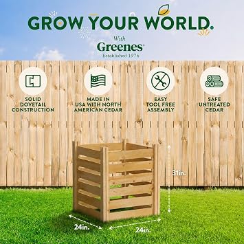 Greenes Fence Premium Cedar Wood Composter, 24 W x 24 L x 31 H (3/4 Thick) / 77.3 Gallons - Made in USA with North American Cedar