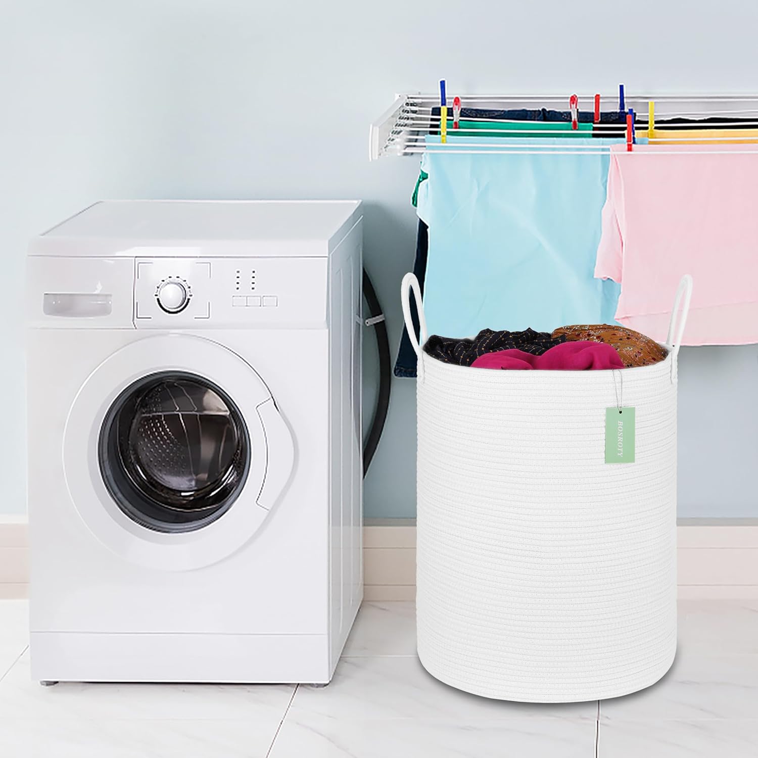 Tall Laundry Basket 65L and Extra Large Cotton Rope Basket For Girls Boys Kids 87L, Nursery Hamper, Large Laundry Basket, Woven Basket Organizer For Storage Toys Blankets Shoes Clothes