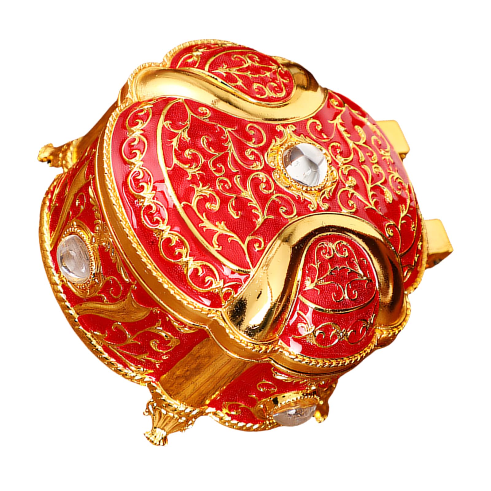 Hzbb Golden Red Jewelry Display Case Intricate Enamelwork And Spacious Compartment Designs Trinket Organiser With Crystal Rhinestones Exquisite Handcrafted Enameled Decorative Box For Jewelry Storage