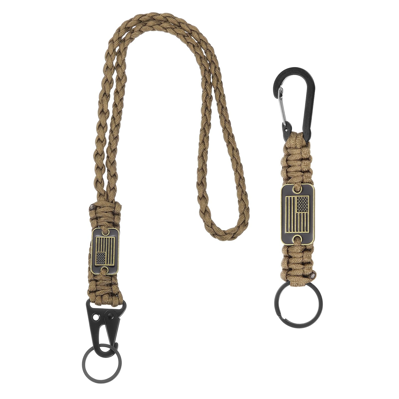 YELARXI Paracord Keychain Carabiners Clip, Heavy Duty Lanyard 2Pcs & 21.7/6" & Brown - Fitting for (Outdoor Activity Survival/Keys Whistle/Key, Backpacks/Water Bottle)