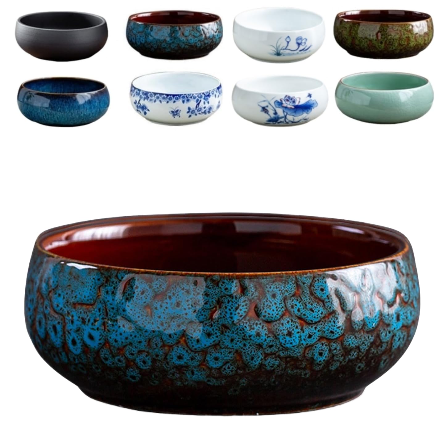Pot de fleurs de lotus en céramique pour intérieur et extérieur, bol de lotus hydroponique pour plantes succulentes, bonsaï, graines de lotus, idéal pour plantes hydroponiques (type D)