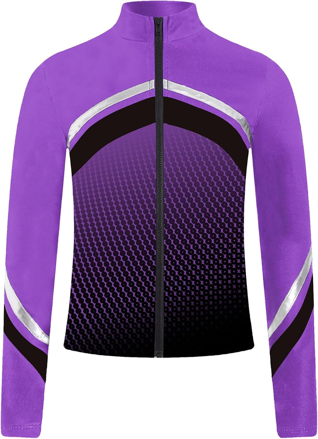 Kids Girls Fleece Warm Gradient Figure Skating Gymnastics Jacket Outwear Long Sleeve Zipper Sweatshirt
