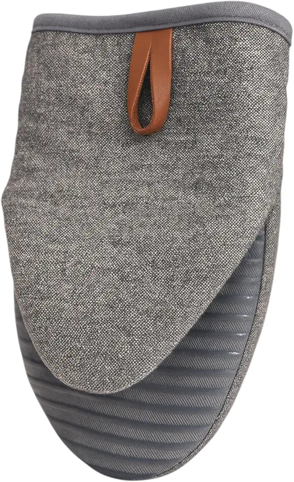 Luva Térmica para Forno e Fogão, 21cm, Cinza e Azul com Alça em Couro (Cinza)