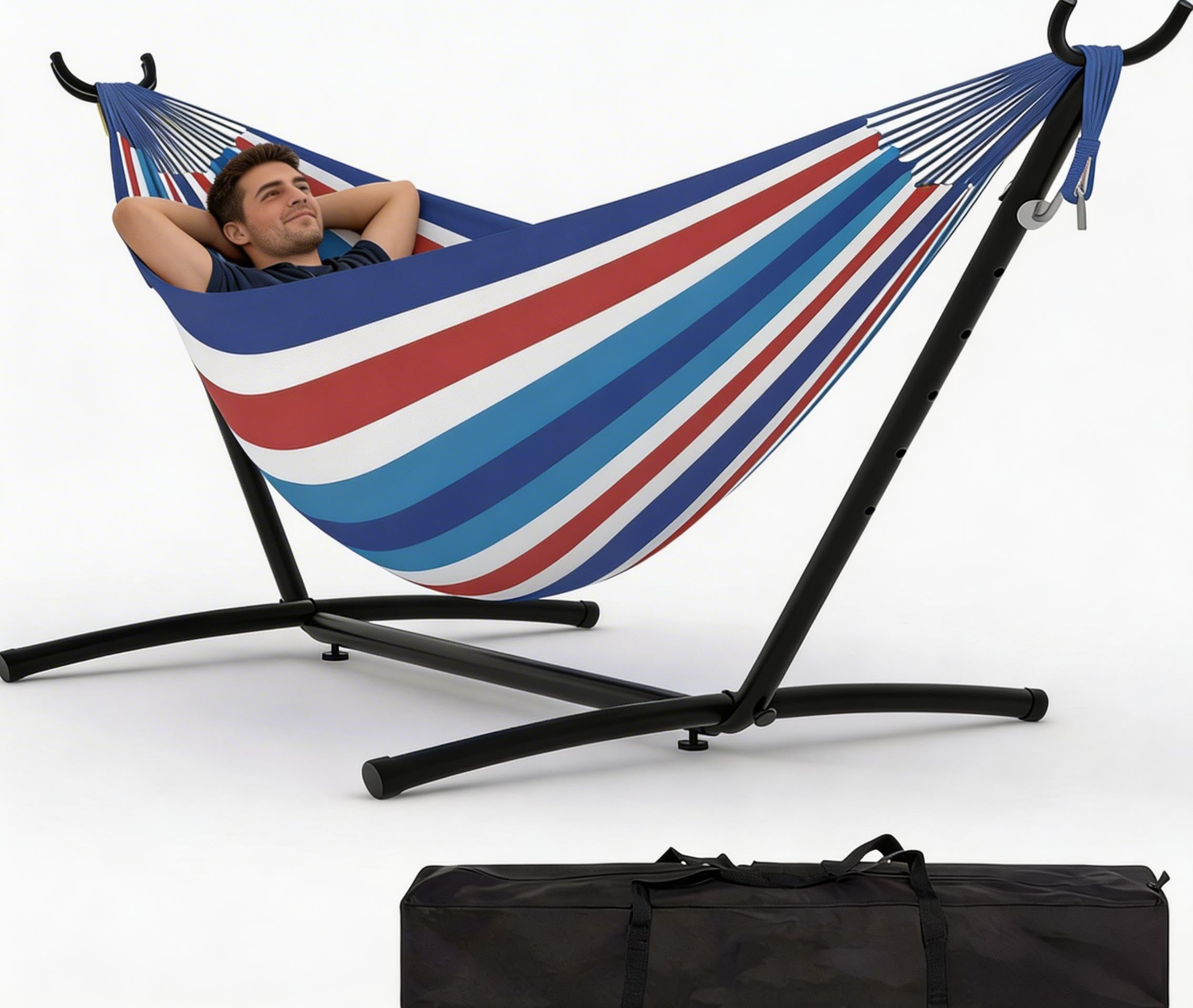 Acekool Hängematte Mit Gestell, 200 kg Belastbarkeit, XXL, Innen Und Außen Geeignet, Garten, Balkon Und Pool, Inkl. Kissen Und Tragetasche