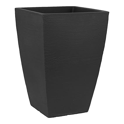 Tusco Products MSQT19BK Modern Square Garden Planter, 19-inches Tall, Black