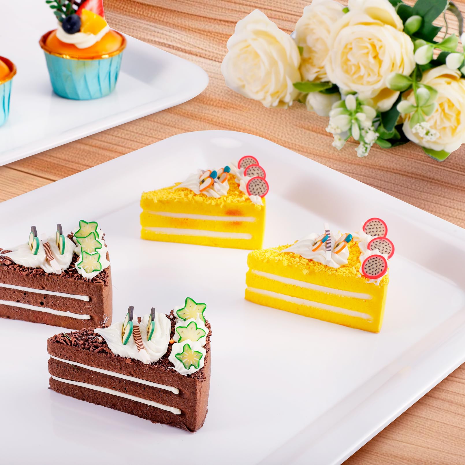 Lot de 6 plateaux de service en plastique réutilisables - 33 x 25 cm - Pour buffets, fêtes, desserts, collations et pique-niques