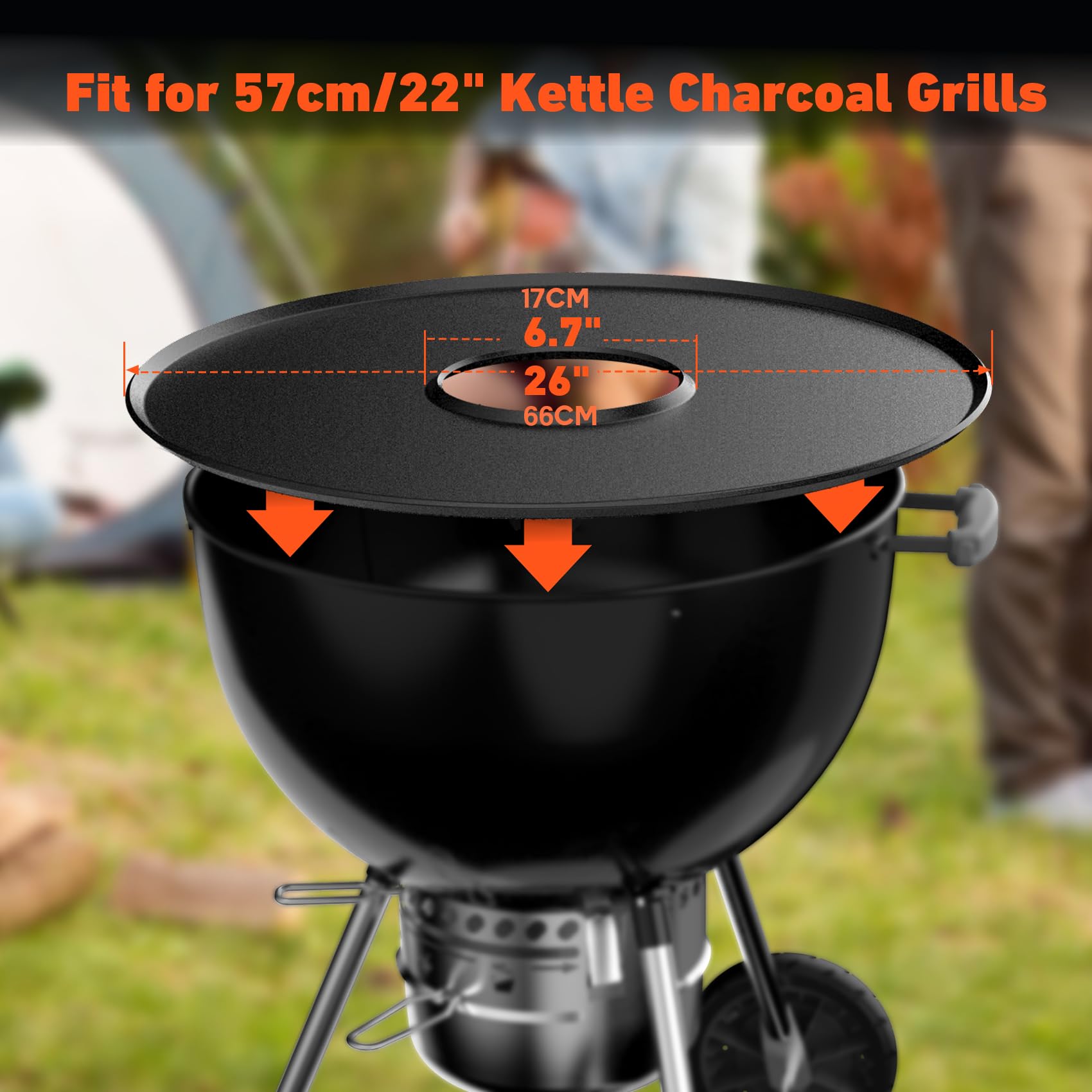 Onlyfire Weber grill grill węglowy 57 cm Kettle, okrągły wędzarnia bębnowa i grill, okrągła żelazko nieprzywierająca powłoka ceramiczna, 3 paski podtrzymujące