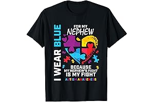 I Wear Blue for My Nephew Autism Awareness Aunt Uncle Heart T-Shirt