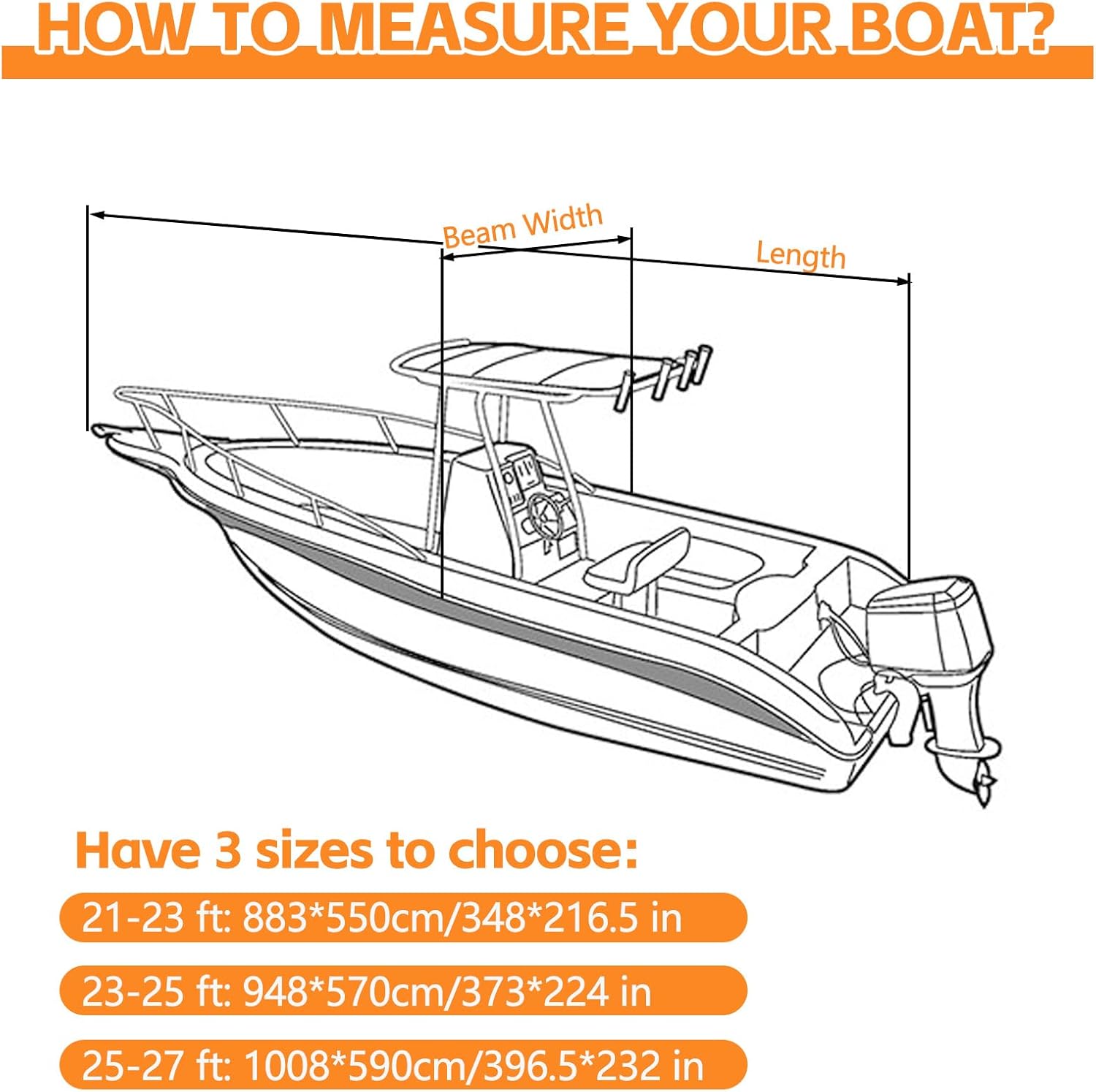 T-Top Boat Cover, 600D Waterproof Tear-Resistant Polyester, Reinforced Seams, All-Weather Protection (25-27FT)